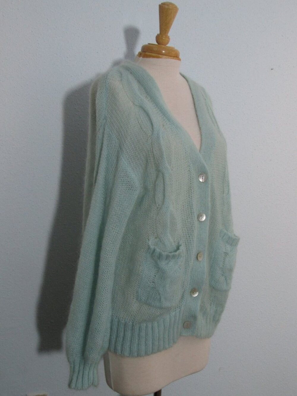 Boxy Mohair/Merino Blend Open-Weave Cardigan